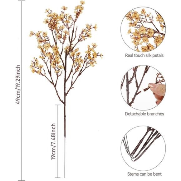 New Babys Breath Artificial Flowers, 8 Bundles Gold Real Touch Fake Flowers Silk - Picture 6 of 6